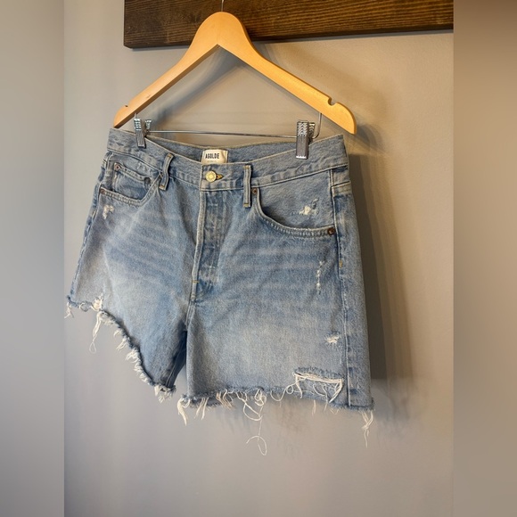 Ag Adriano Goldschmied Blue Jean Highrise Shorts Distressed Style size 32 - Picture 7 of 10